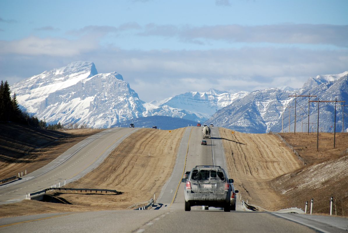 11B Approaching The Rocky Mountains From Trans Canada Highway With The Three Sisters On Left